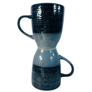 Threshold Kingsland Stoneware Two 16 oz Mugs‎ Embossed Design Common Core